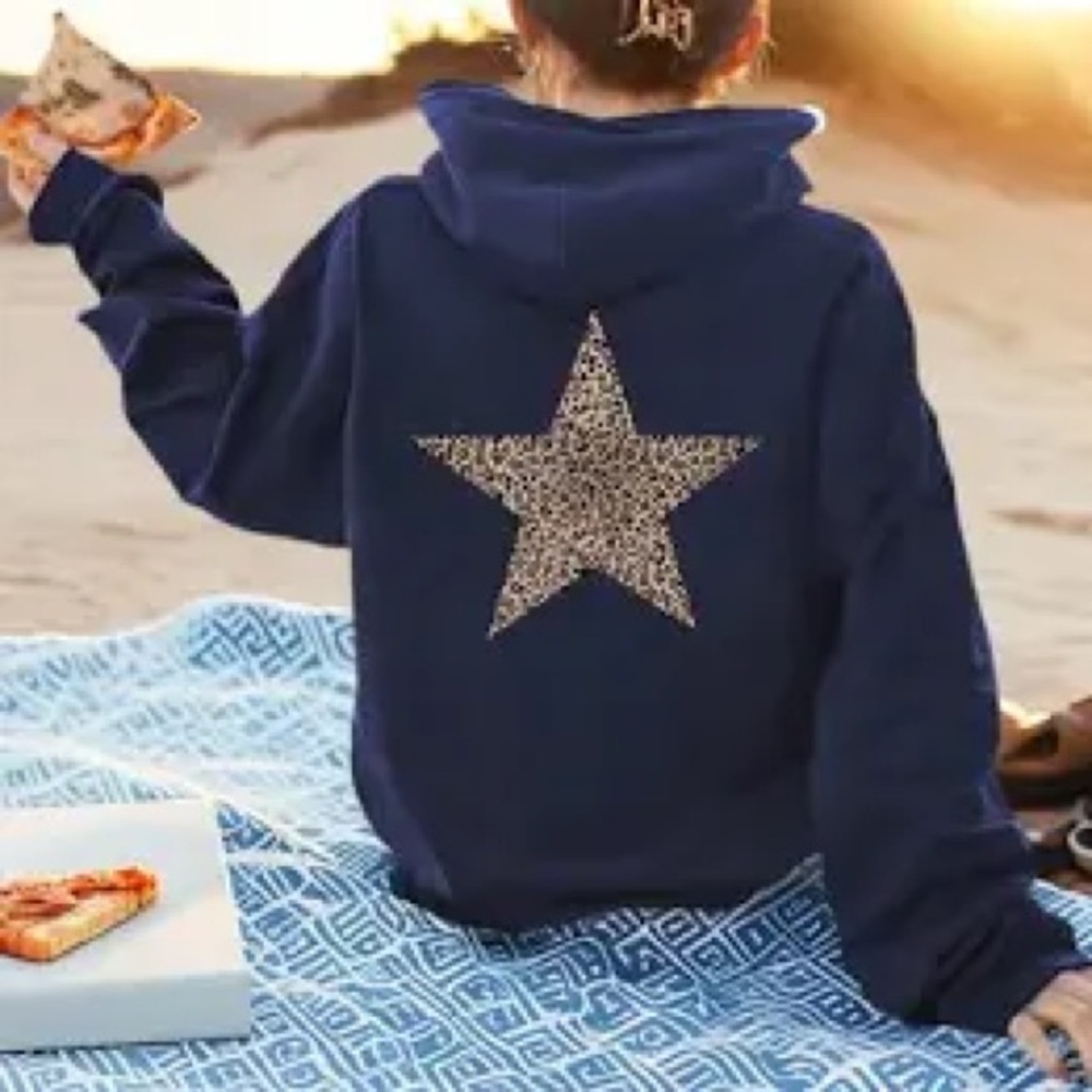 SHEIN Navy Hoodie Leopard Star Back Graphic Size Womens Small